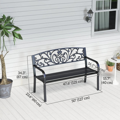 50 2-Seater Garden Bench, Outdoor Blossoming Pattern, Black Outdoor Benches at Gallery Canada