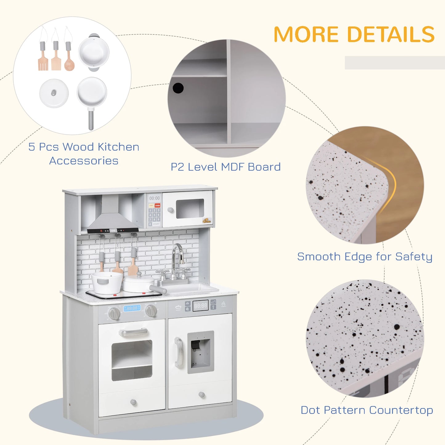 Kids Kitchen Play Set, Pretend Cooktop with Sound, Light, 3-6 Years Play Kitchen at Gallery Canada