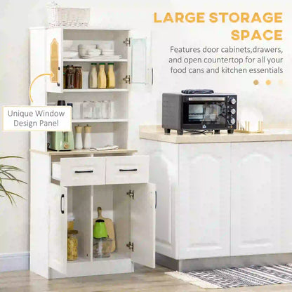 66" Kitchen Pantry Cabinet, Freestanding, 2 Adjustable Shelves, 2 Drawers, White Kitchen Pantry Cabinets at Gallery Canada
