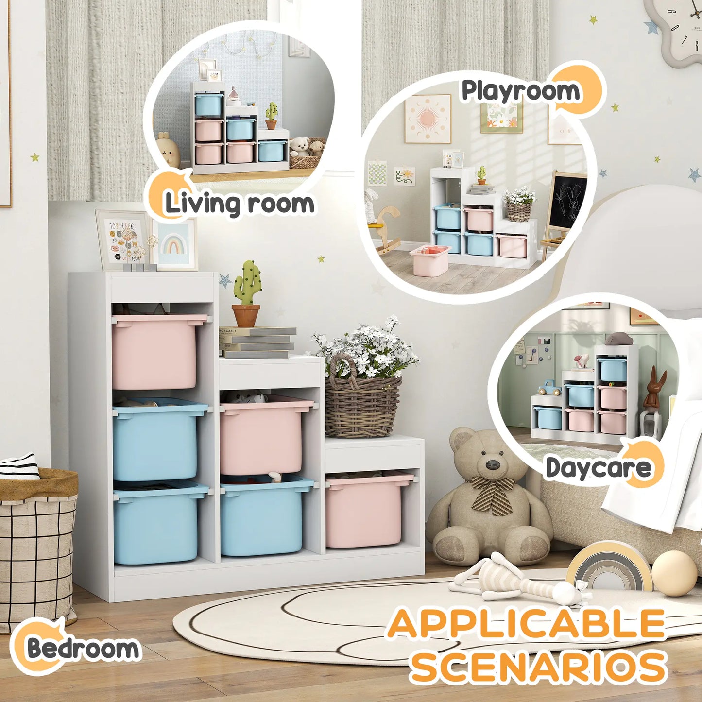 3 Layer Toy Storage Organizer, Kids Bookshelf, 6 Plastic Bins, Blue & Pink Baby & Kids Storage at Gallery Canada