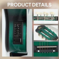 Guitare acoustique électrique de 38 pouces, cordes, médiators, sangle, étui, vert foncé