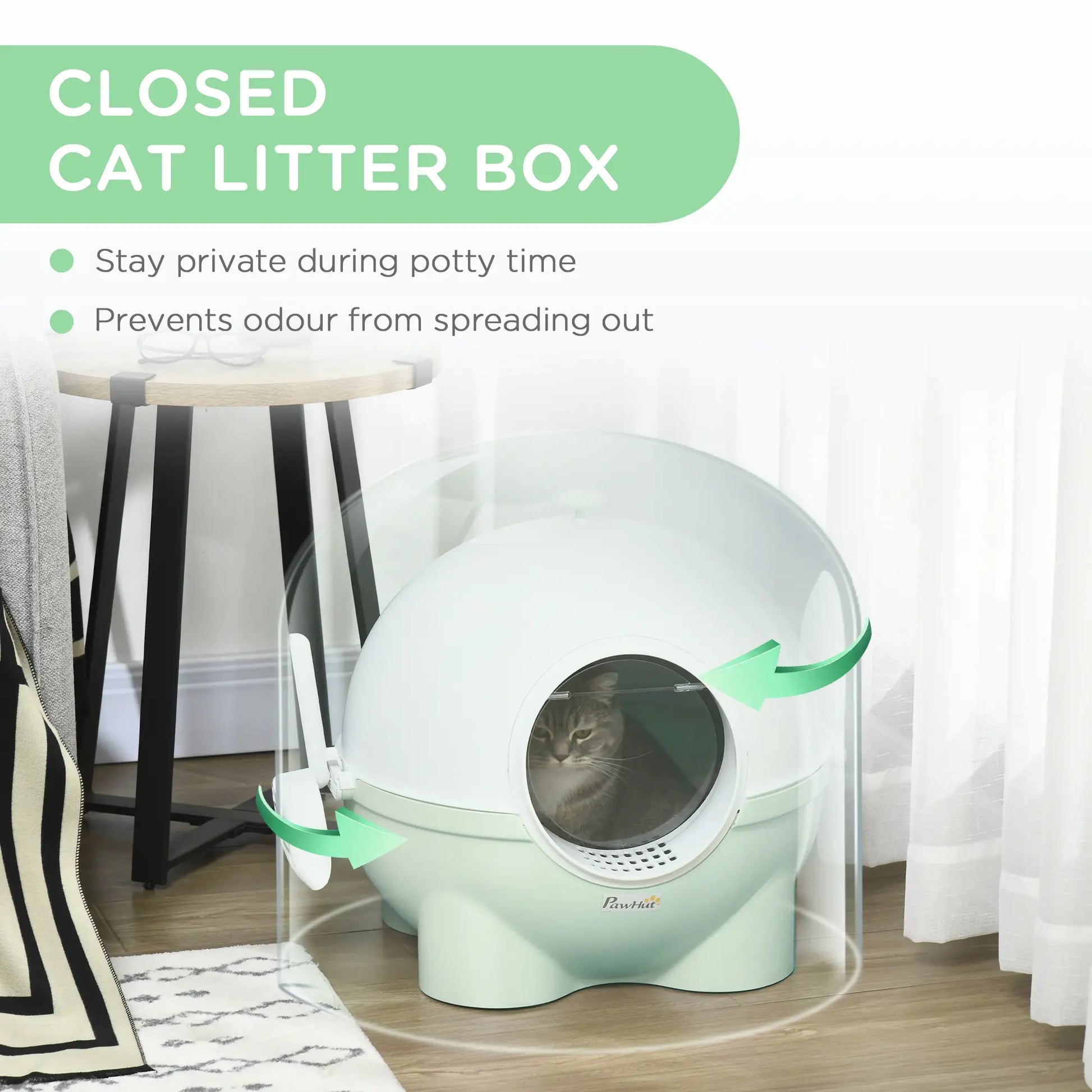 Enclosed Cat Litter Box, Large with Lid, Scoop, Leaking Sand Pedal, Light Green Cat Litter Box Enclosures at Gallery Canada