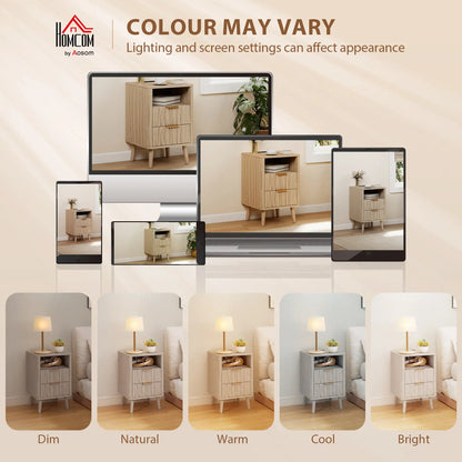 Modern Nightstands Set of 2, Charging Station, 2 Drawers, Open Shelf, Grey Bedside Tables at Gallery Canada