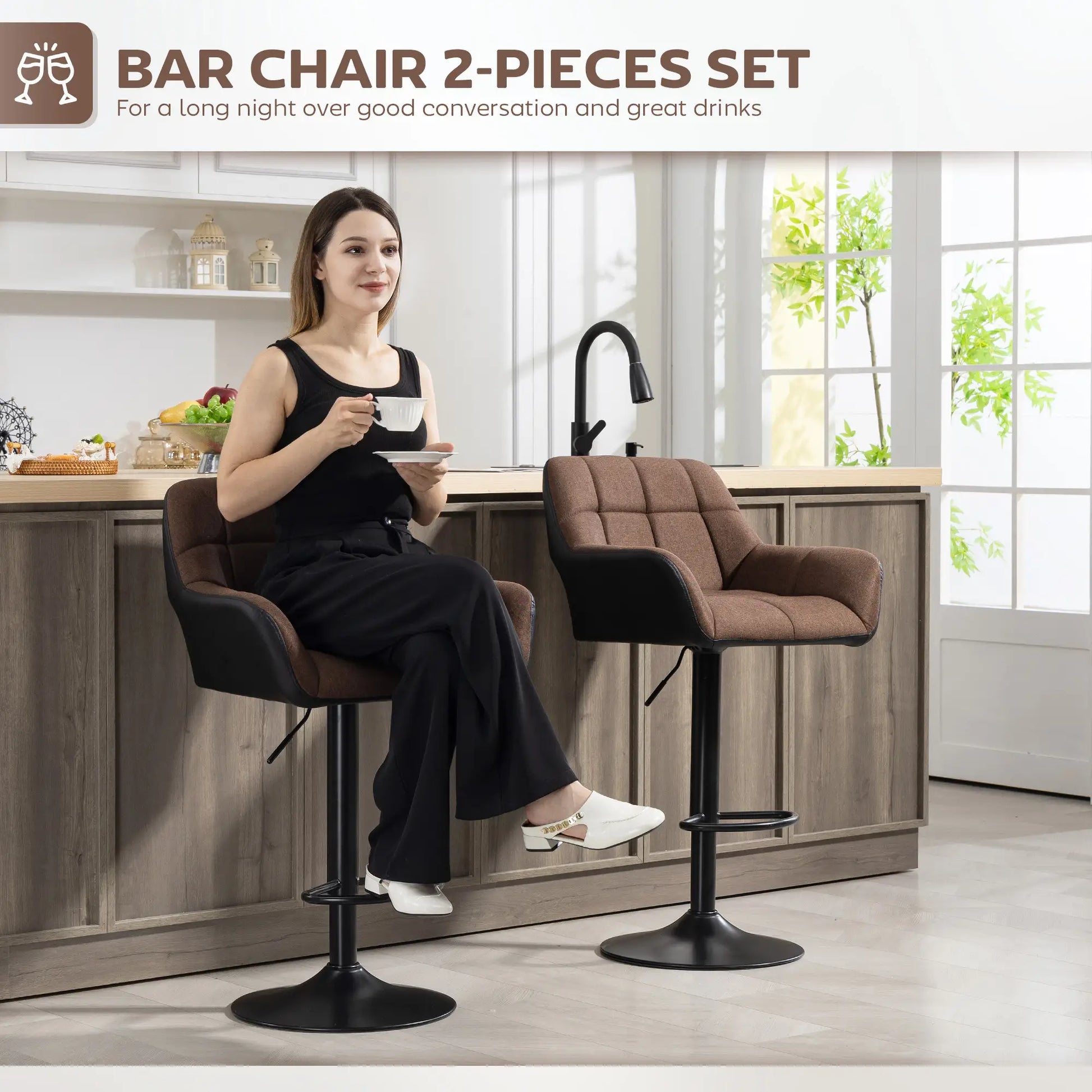 Adjustable Swivel Barstools Set of 2, with Footrest Armrests, Brown Bar Stools at Gallery Canada