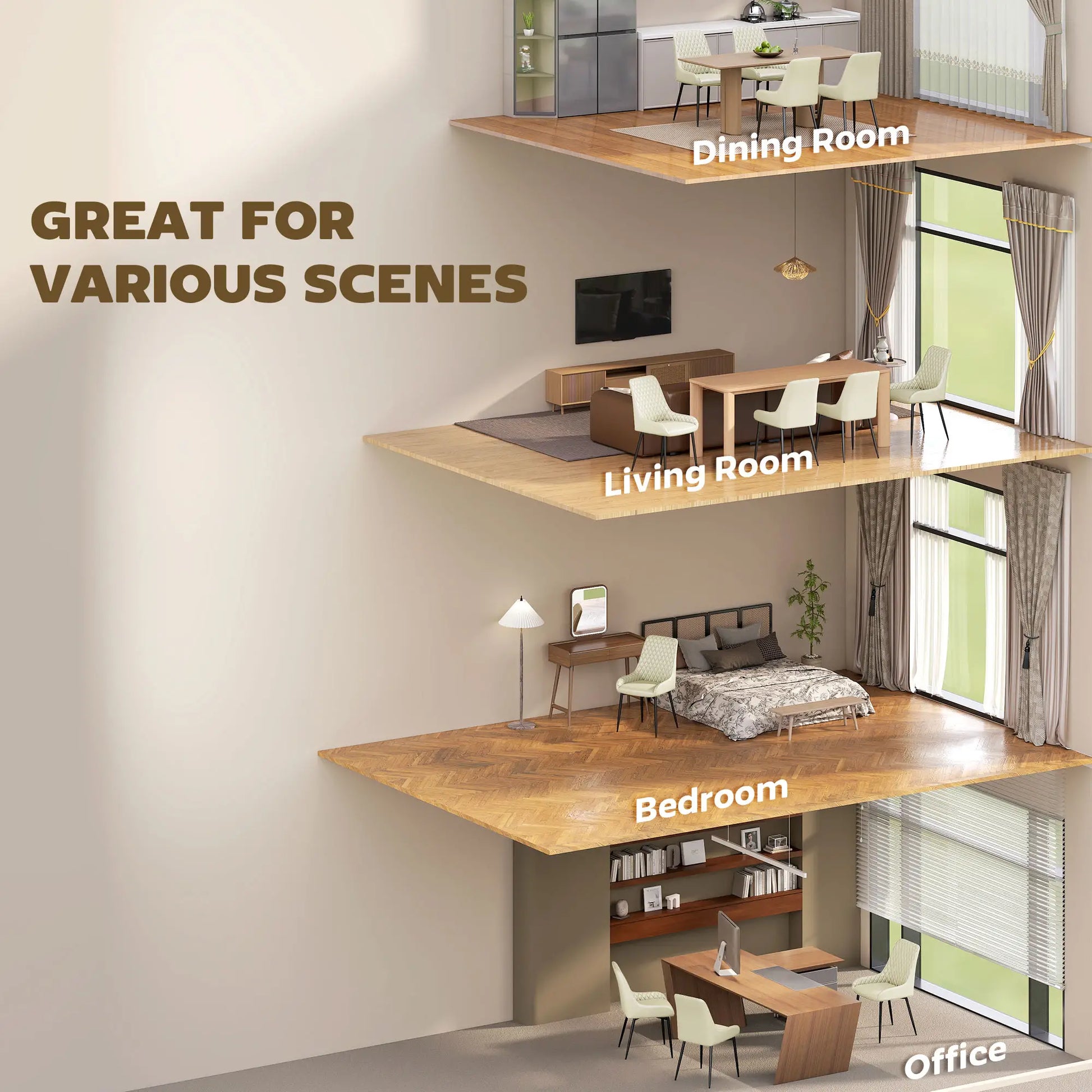 Modern Upholstered Dining Chairs, Set of 4, Diamond Tufting, Steel Legs, Cream Dining Chairs at Gallery Canada