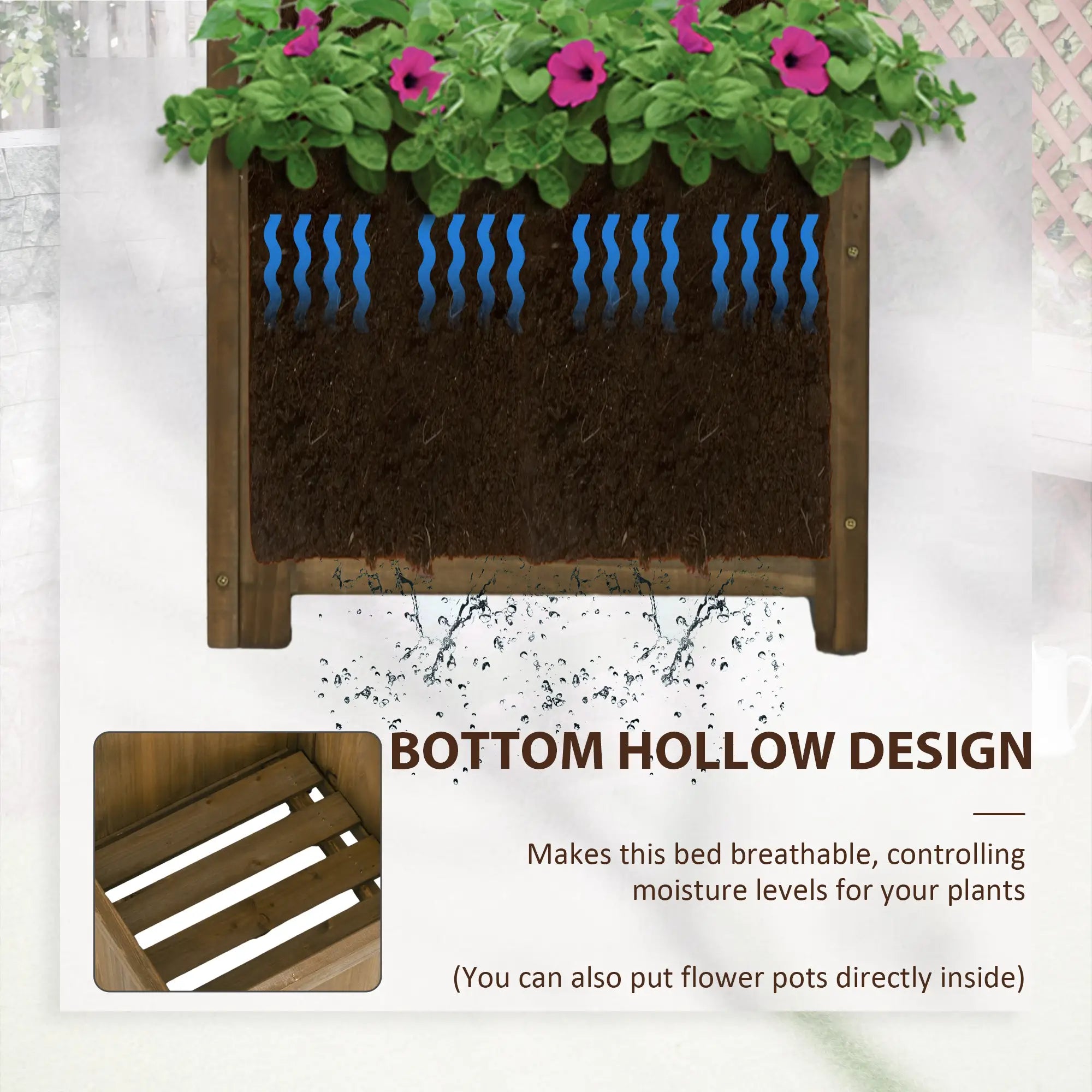 Raised Garden Bed Wood Planter With Trellis, 16