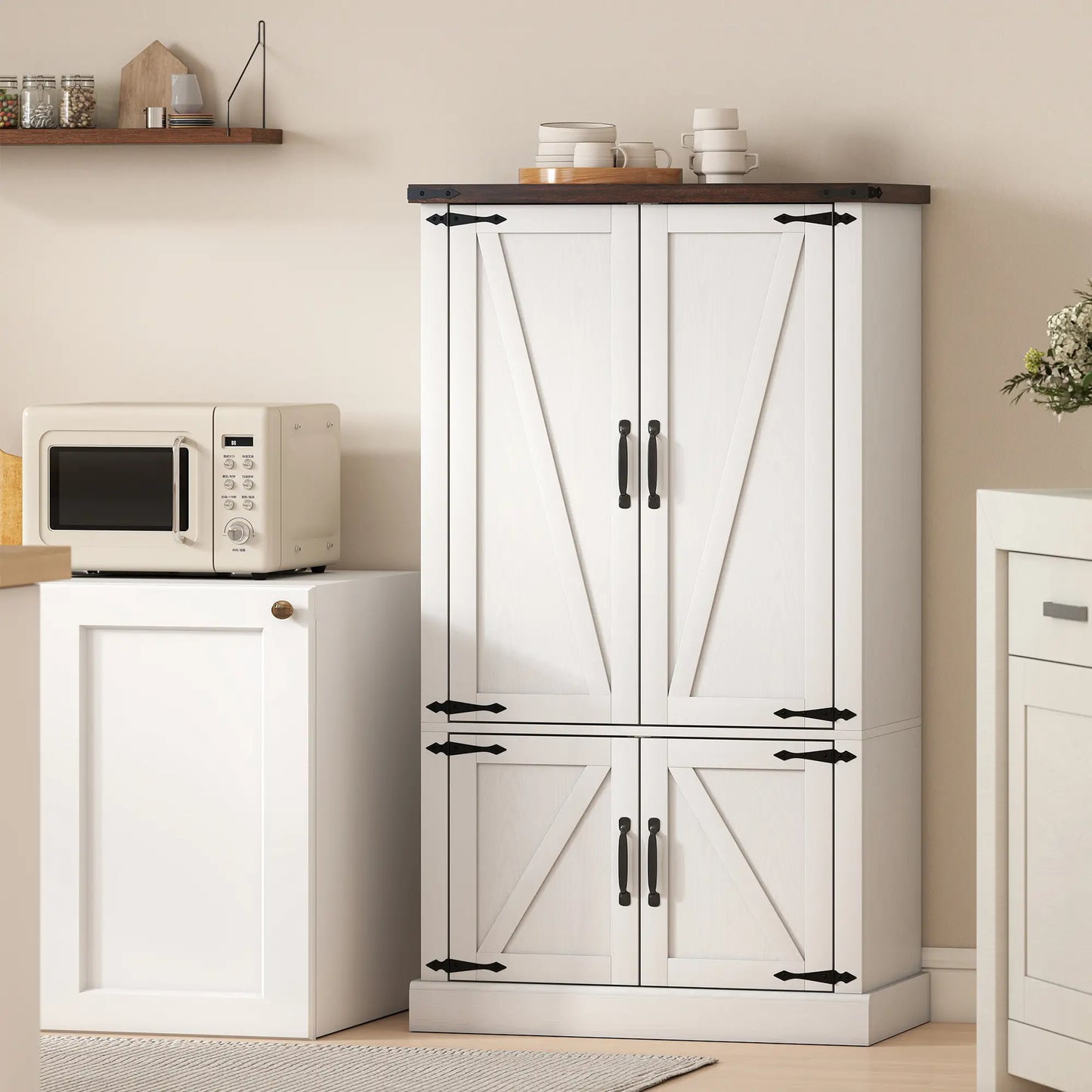 53.5 Inch Pantry Cabinet, Adjustable Shelves, 6 Door Spice Racks, White Kitchen Pantry Cabinets at Gallery Canada