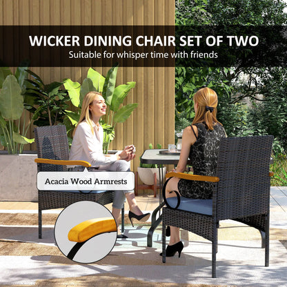 Set of 2 Rattan Outdoor Dining Chairs, Removable Cushion, Navy Blue Patio Chairs at Gallery Canada
