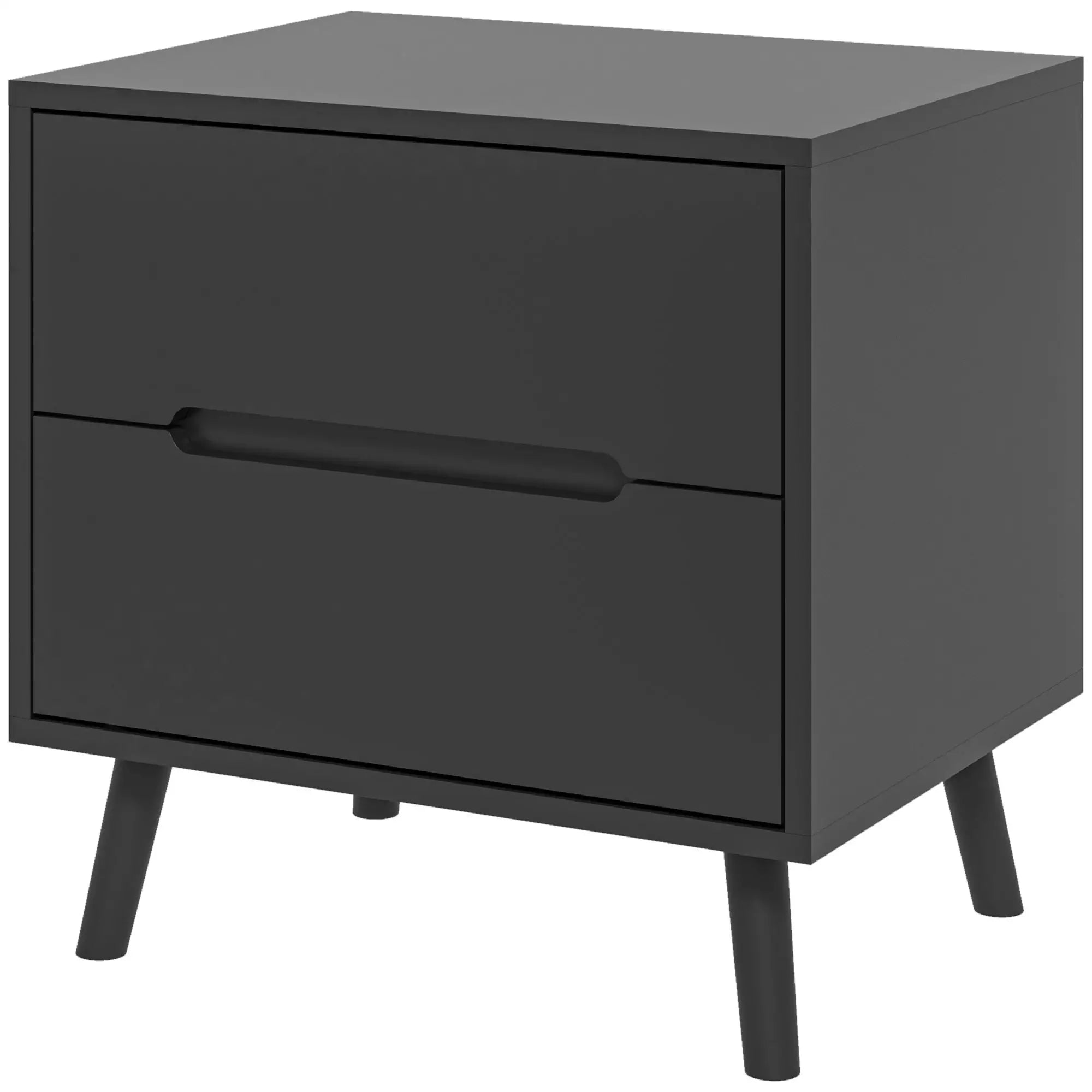 Modern Nightstand, Night Table with 2 Drawers, Bed End Table with Solid Wood Legs for Bedroom Bedside Tables Black at Gallery Canada