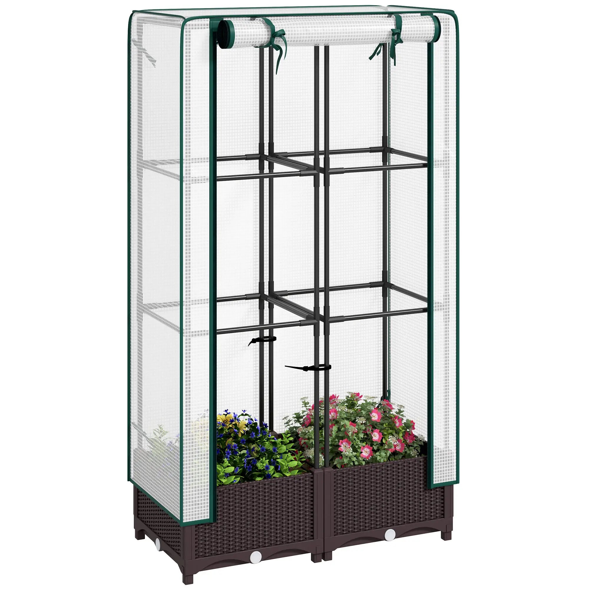 Raised Garden Bed Kit with Trellis, PE Cover, Zipper Door, 31.5 x 15.7 x 48.8 Inch, Brown Raised Garden Beds at Gallery Canada