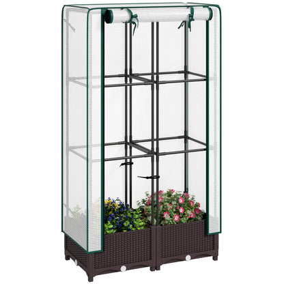 Raised Garden Bed Kit with Trellis, PE Cover, Zipper Door, 31.5 x 15.7 x 48.8 Inch, Brown Raised Garden Beds at Gallery Canada