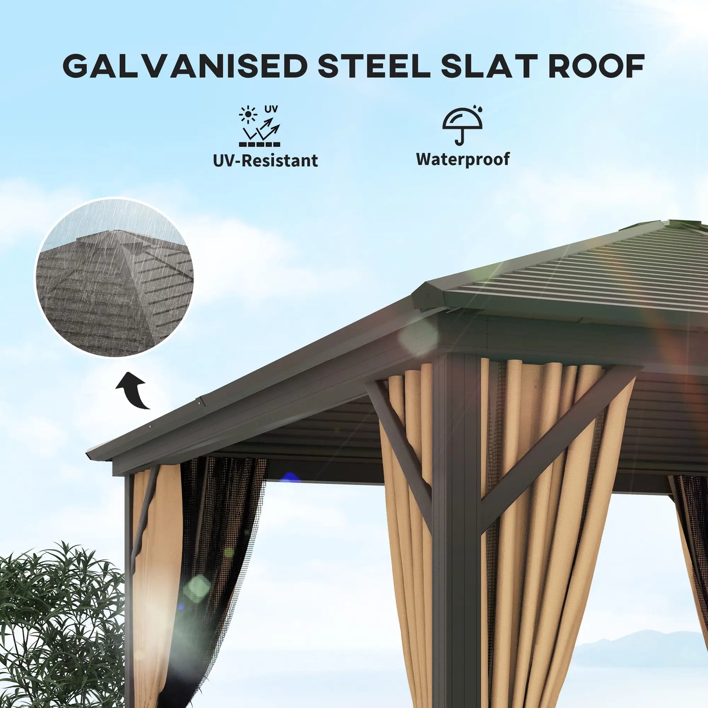 10' x 10' Hardtop Gazebo, Aluminum Canopy, Mosquito Netting, Curtains, Hanging Hook, Brown Gazebos at Gallery Canada