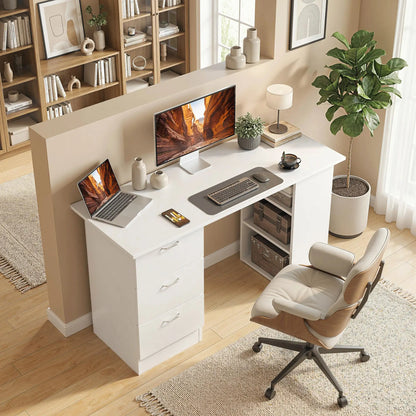 47 Inches Office Desk, 3-Tier Storage Shelves, Drawers, White Writing Desks at Gallery Canada
