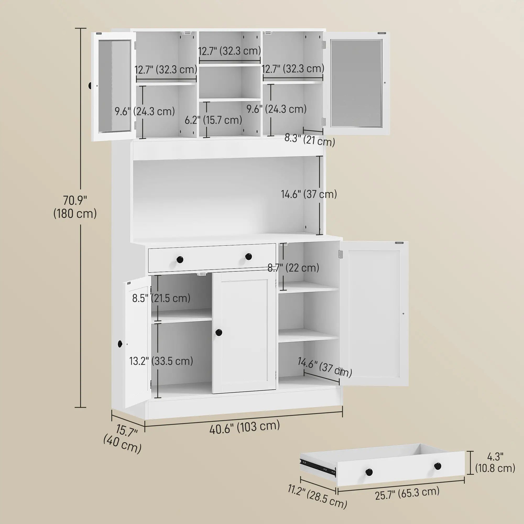 Tall Kitchen Pantry with LED Light, Freestanding Cabinet, White Kitchen Pantry Cabinets at Gallery Canada