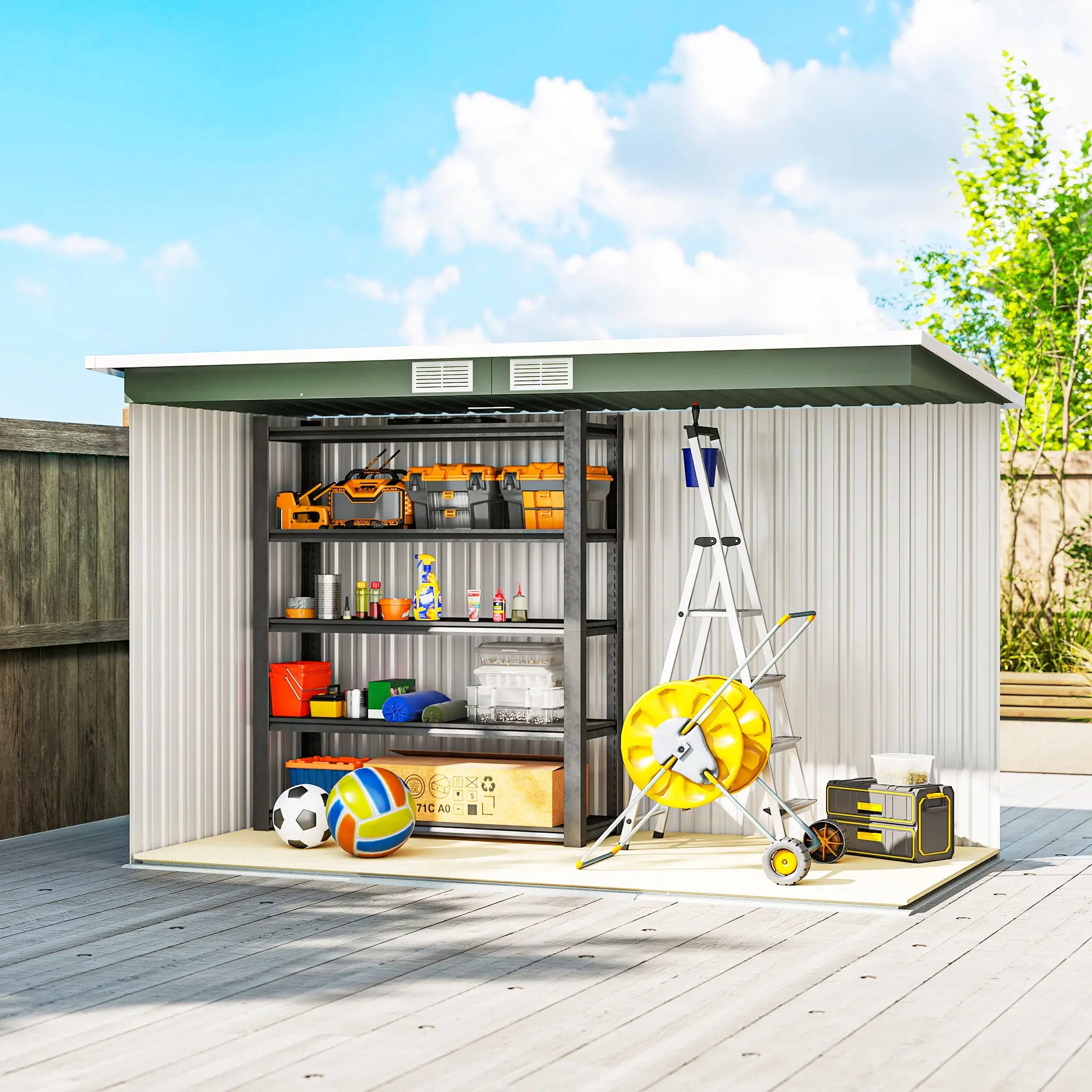9' x 4' Metal Garden Storage Shed, with Foundation Kit, Light Green Sheds at Gallery Canada