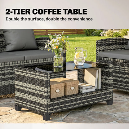 4 Piece Wicker Patio Furniture Set, Loveseat, Chairs, Table, Dark Grey Patio Furniture Sets at Gallery Canada