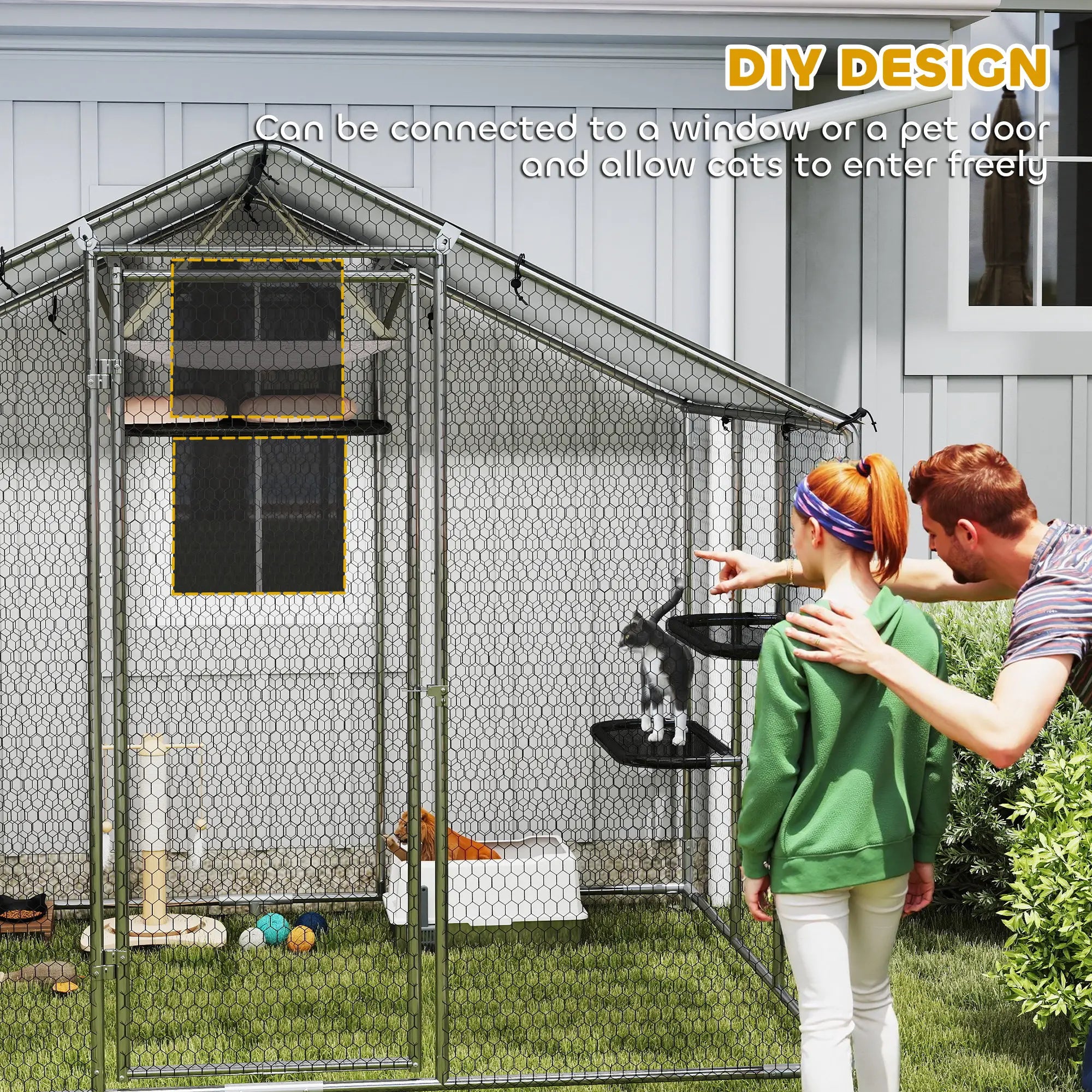 Large Catio Outdoor Cat Enclosure, Waterproof Cover, 94.5