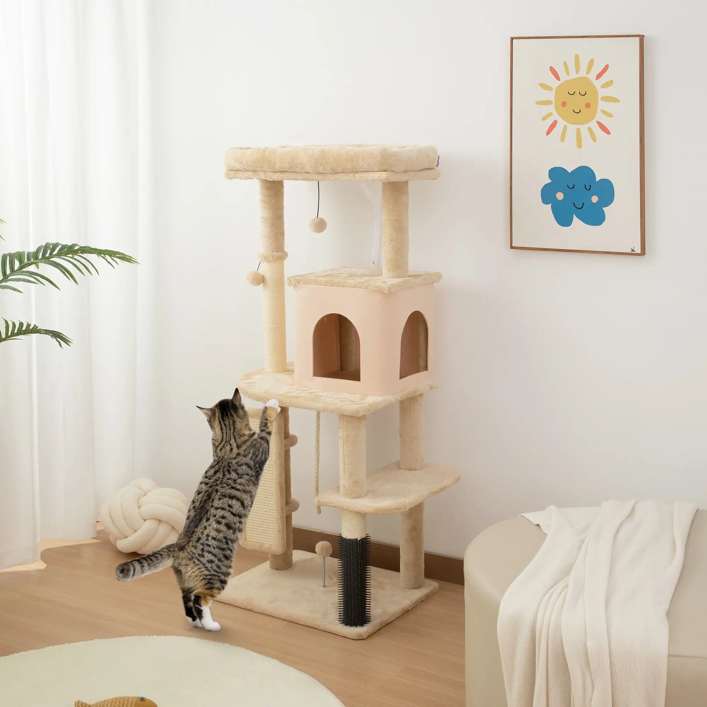 52 Inch Cat Tree with Scratching Posts, Bed, Condo, Grooming Brush Cat Towers at Gallery Canada