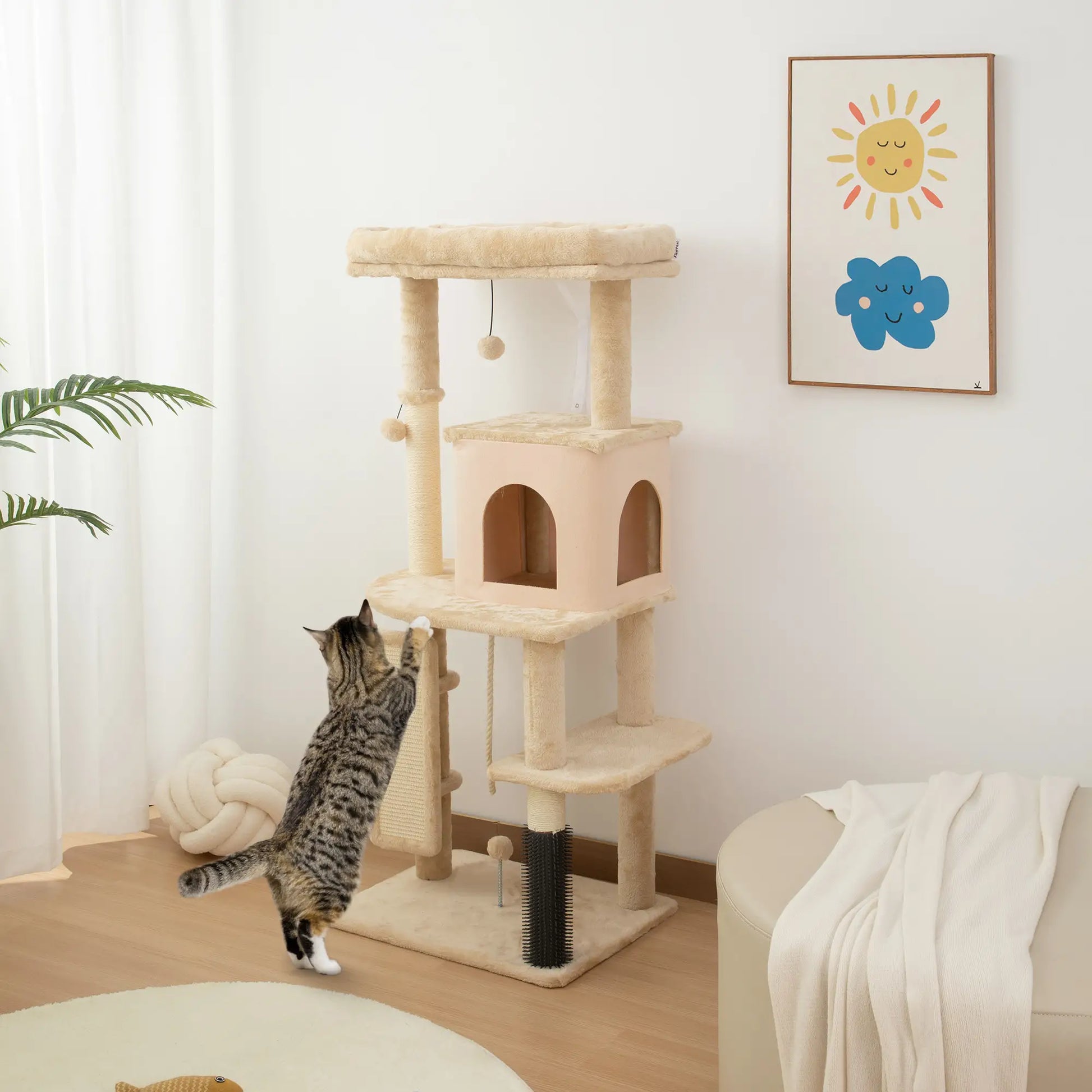52 Inch Cat Tree with Scratching Posts, Bed, Condo, Grooming Brush Cat Towers at Gallery Canada