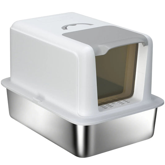 Stainless Steel Cat Litter Box, Removable Lid & Scoop, White Cat Litter Box Enclosures White, Silver at Gallery Canada
