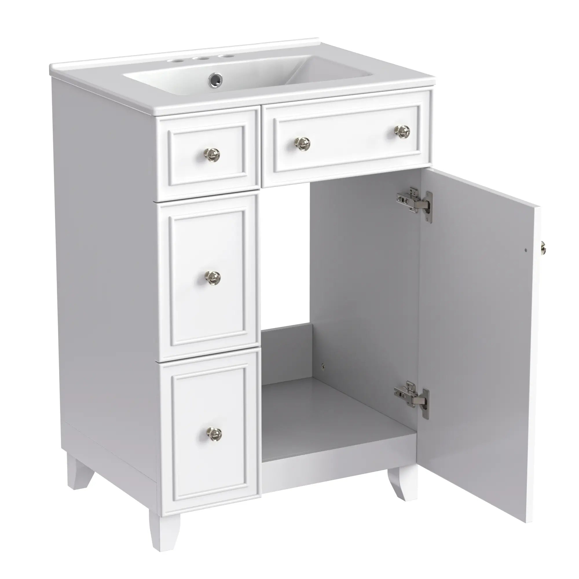 Bathroom Vanity Cabinet, 2 Drawers, Ceramic Sink, Solid Wood, 24