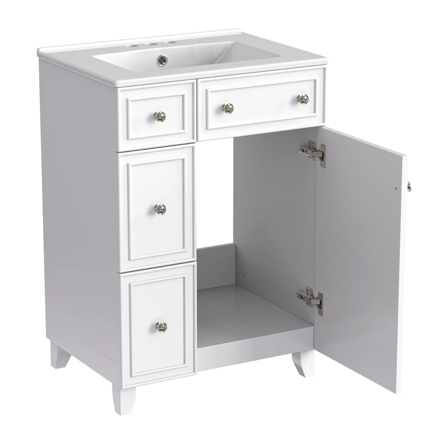 Bathroom Vanity Cabinet, 2 Drawers, Ceramic Sink, Solid Wood, 24" L x 18.5" W x 34.5" H, White Sink Cabinets at Gallery Canada