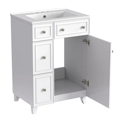 Bathroom Vanity Cabinet, 2 Drawers, Ceramic Sink, Solid Wood, 24" L x 18.5" W x 34.5" H, White Sink Cabinets at Gallery Canada