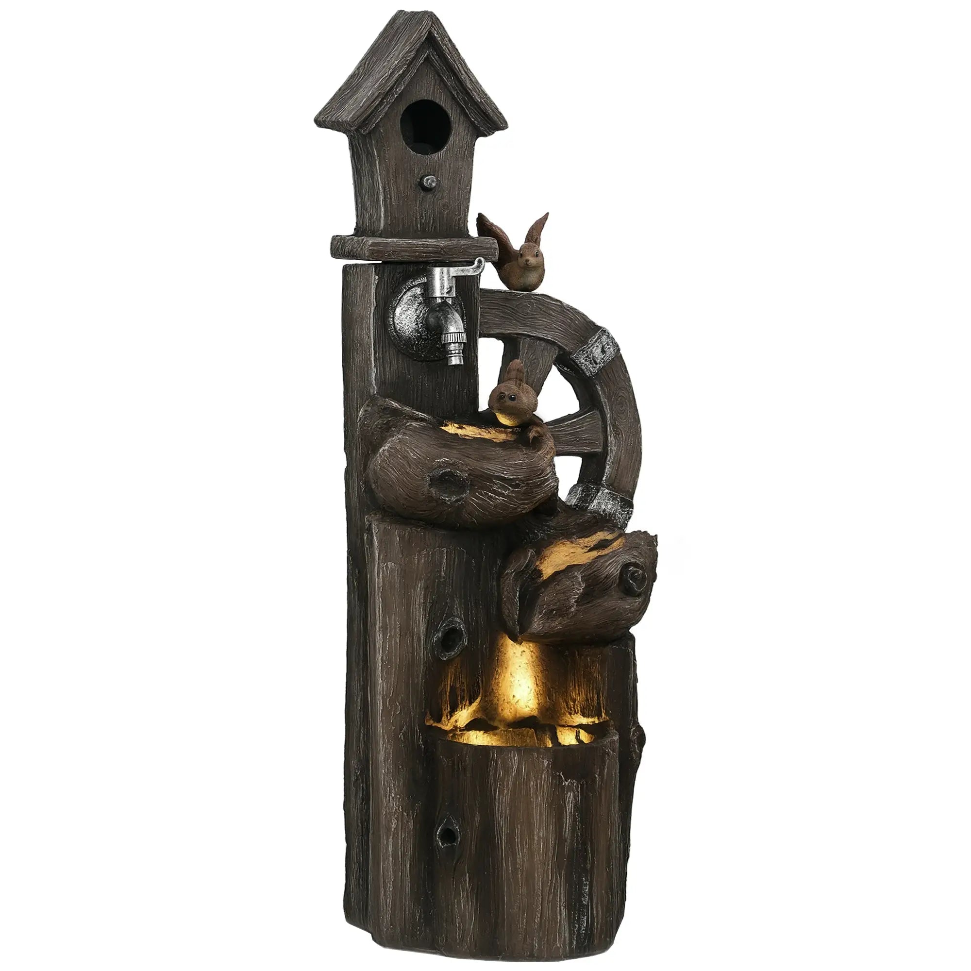 2-in-1 Outdoor Water Fountain With Birdhouse, 13.6