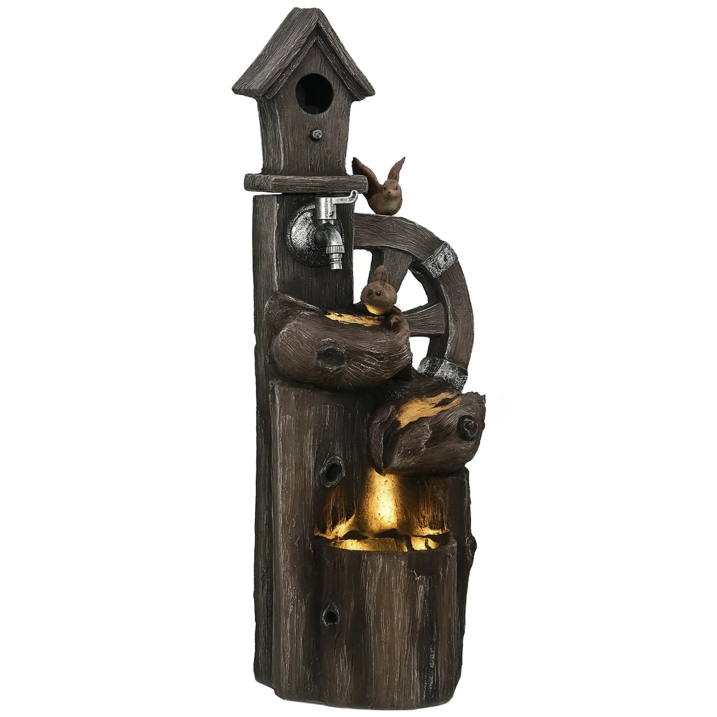 2-in-1 Outdoor Water Fountain With Birdhouse, 13.6" L x 11.6" W x 36.2" H, Mixed Colour Water Fountains at Gallery Canada