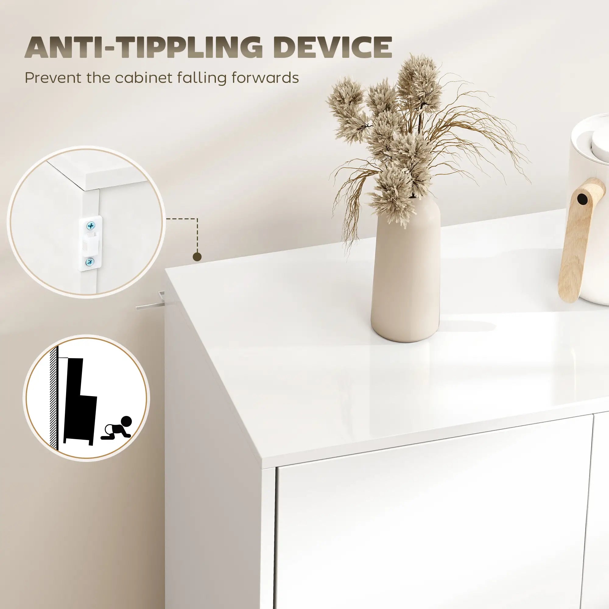 Kitchen Sideboard Storage Cabinet, Modern Coffee Bar with 2 Drawers, White Bar Cabinets at Gallery Canada