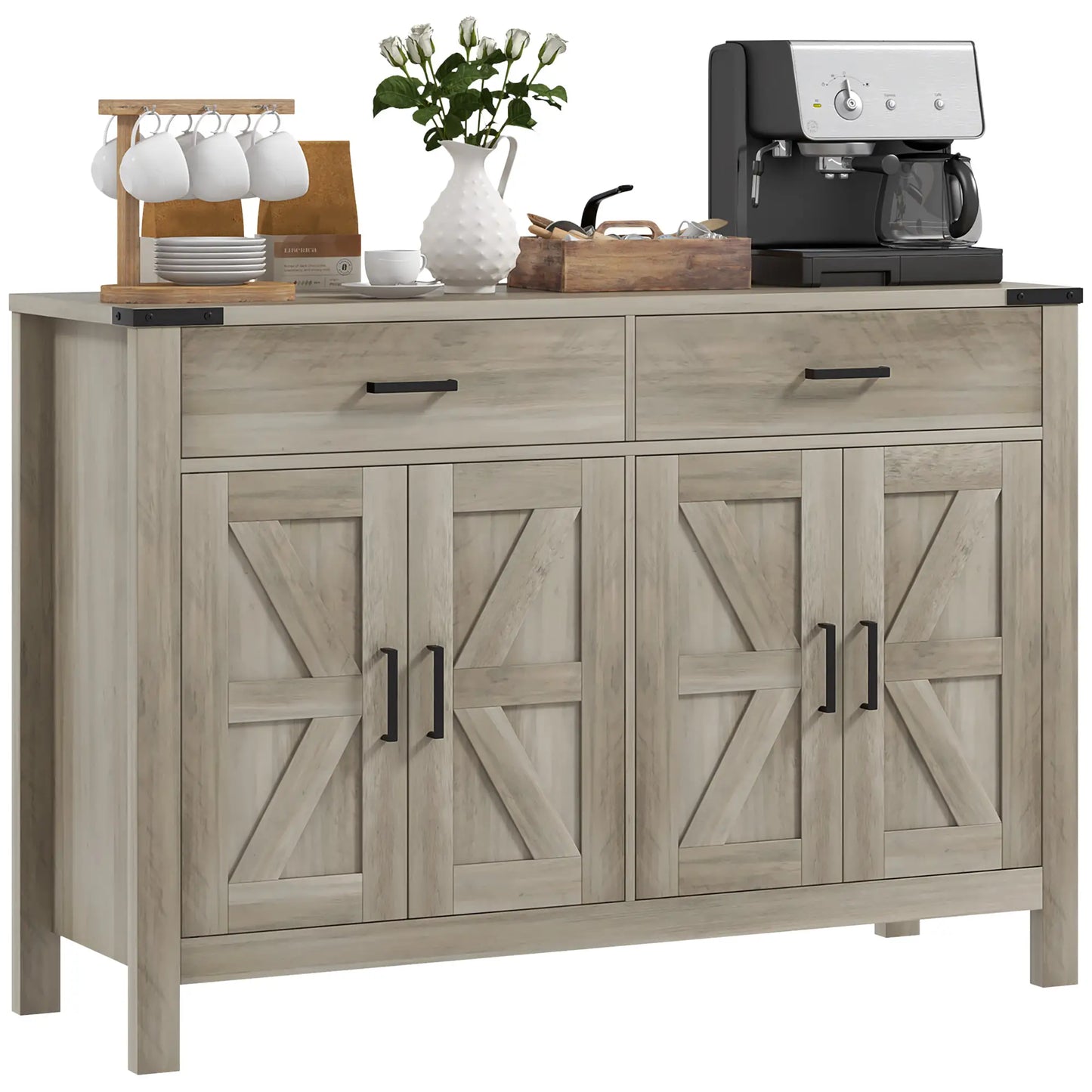 Farmhouse Buffet Cabinet, 2 Drawers, 2 Cabinets, Adjustable Shelves, Grey Bar Cabinets at Gallery Canada