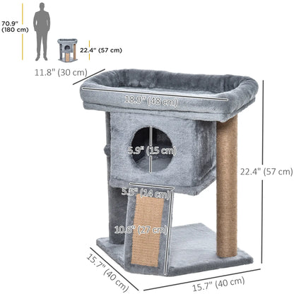 Small Cat Tree Tower with Perch, Scratching Post, Condo, Toy Ball, Grey Cat Posts at Gallery Canada