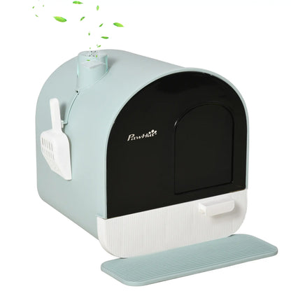 Cat Litter Box with Lid, Removable Tray, Scoop, Filter, Green Cat Litter Box Enclosures at Gallery Canada
