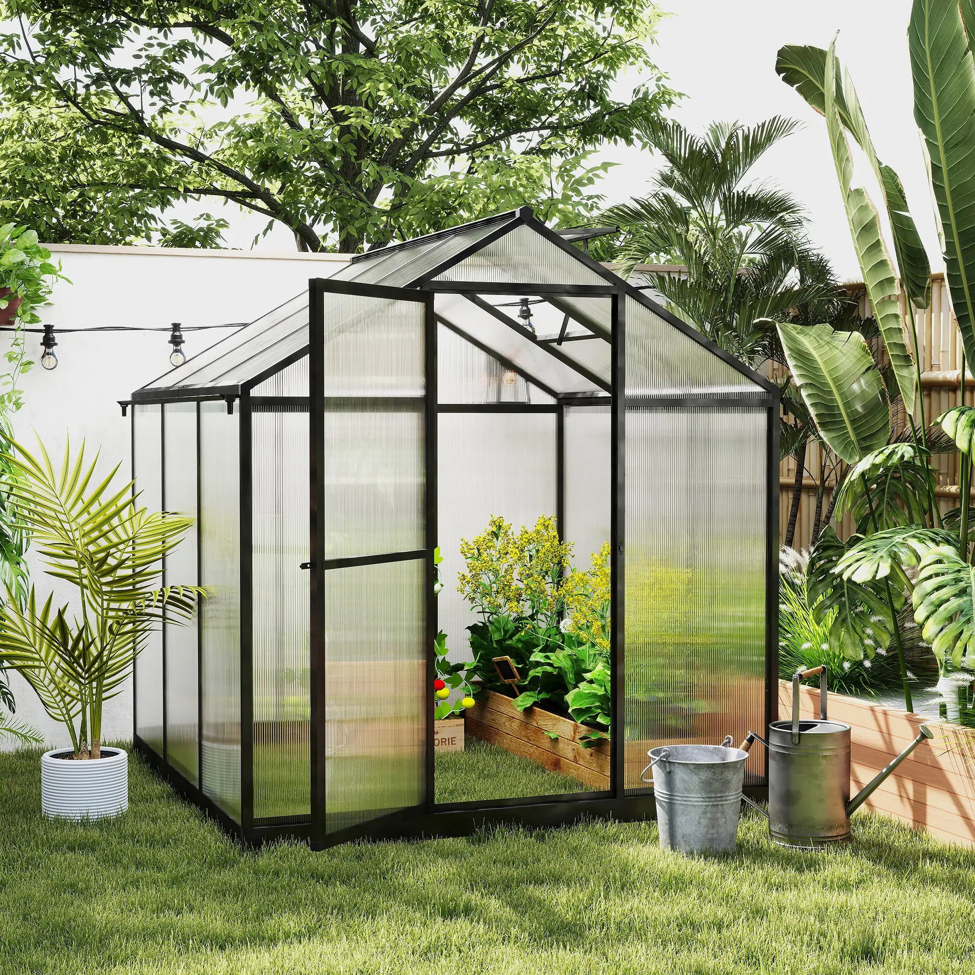 6' x 8' x 6.4' Polycarbonate Greenhouse, Aluminum, Walk-In, Charcoal Grey Walk In Greenhouses at Gallery Canada