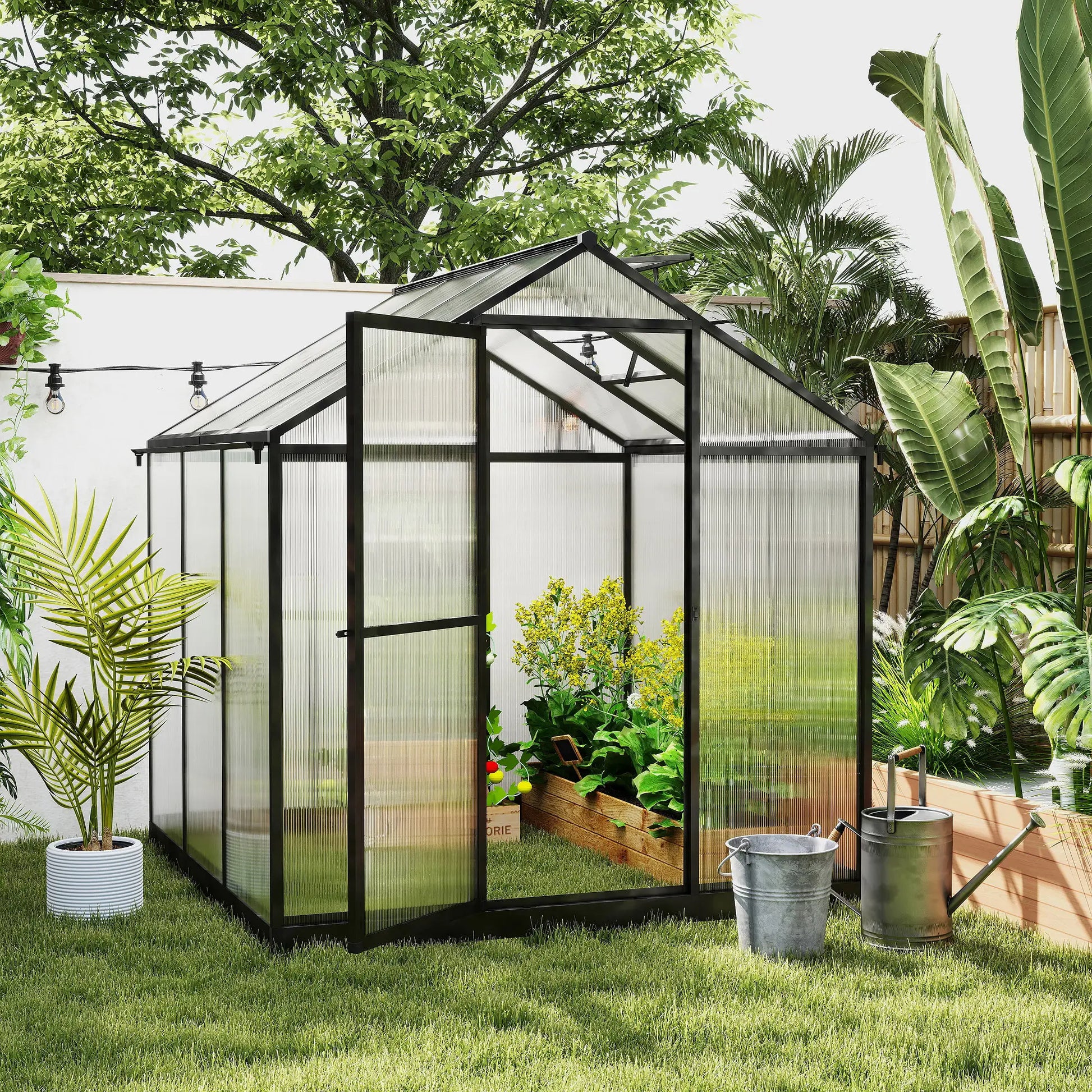 6' x 8' x 6.4' Polycarbonate Greenhouse, Aluminum, Walk-In, Charcoal Grey Walk In Greenhouses at Gallery Canada