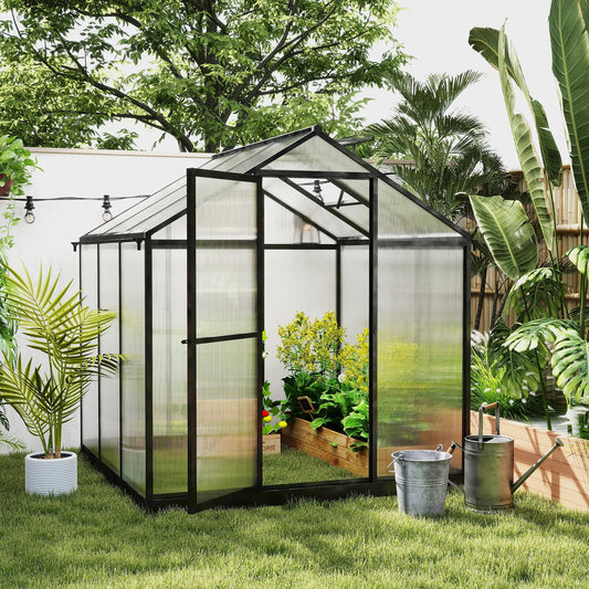 6' x 8' x 6.4' Polycarbonate Greenhouse, Aluminum, Walk-In, Charcoal Grey Walk In Greenhouses Transparent Sheets, Charcoal Grey Frame at Gallery Canada