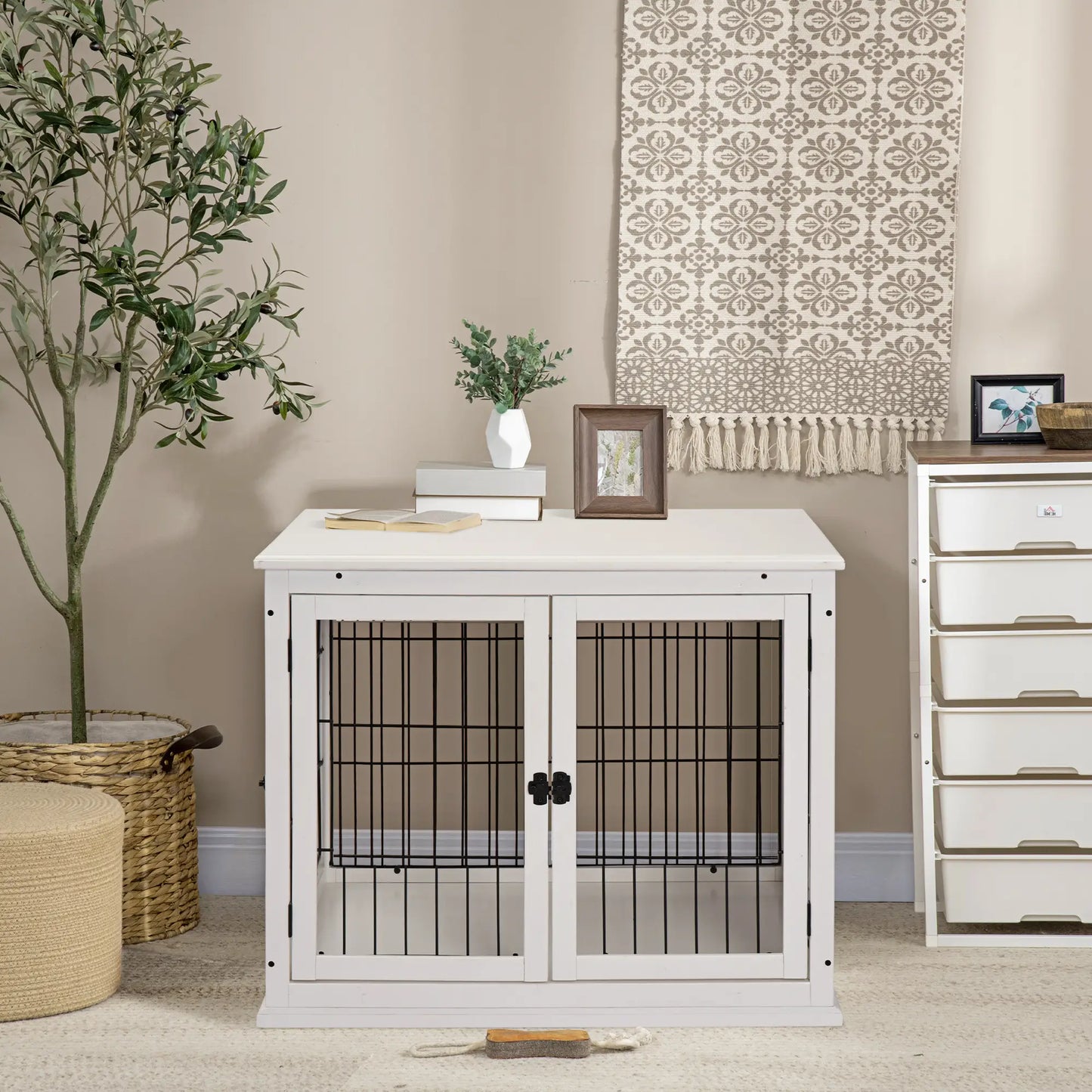 26" Wooden Dog Cage, Double Door, Modern Design, White Houses, Kennels & Pens at Gallery Canada