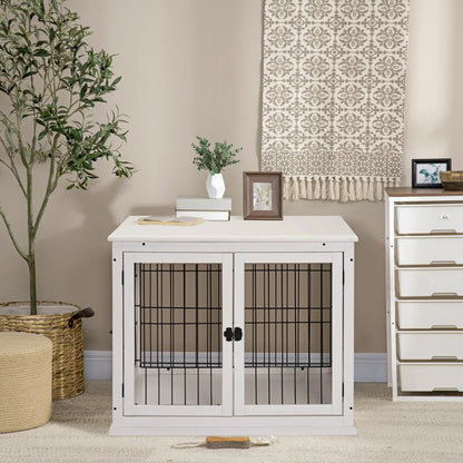 26" Wooden Dog Cage, Double Door, Modern Design, White Houses, Kennels & Pens at Gallery Canada