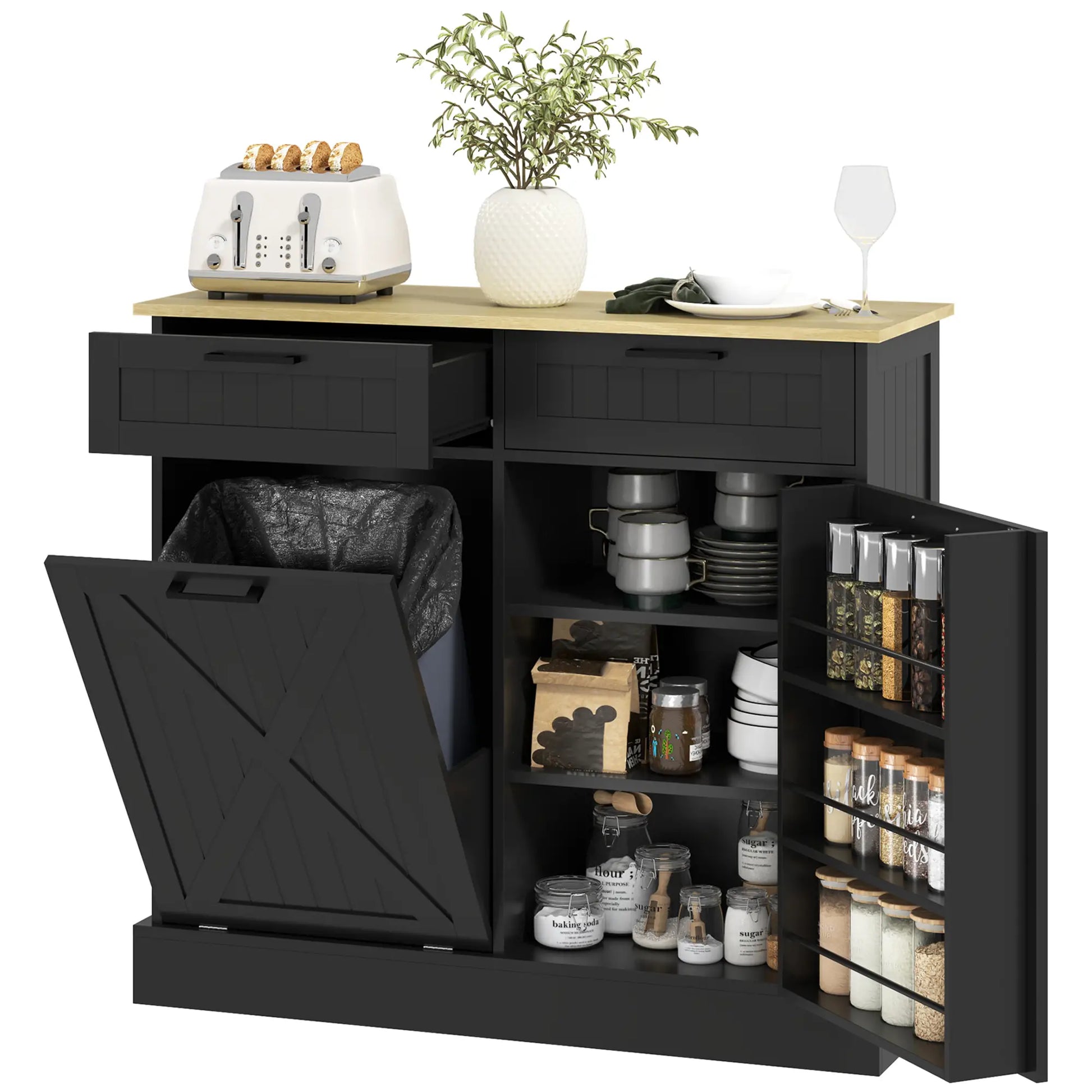 10 Gallon Hidden Garbage Bin Cabinet, Tilt Out Trash, 2 Drawers, Black Bar Cabinets at Gallery Canada