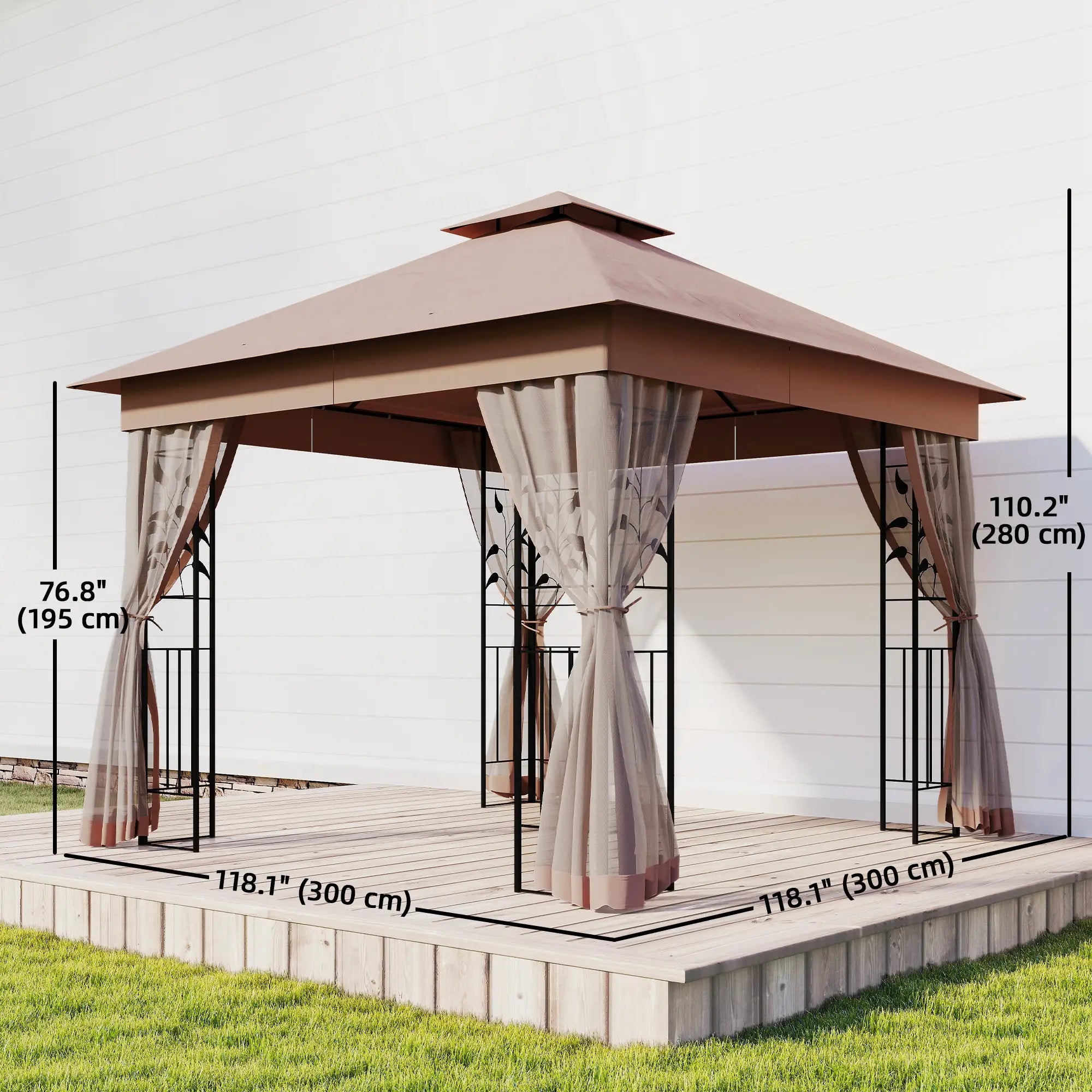 10'x10' Dark Brown Steel Patio Gazebo, Soft-Top Sun Shelter, Dark Brown Gazebos at Gallery Canada