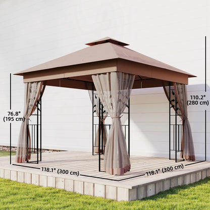 10'x10' Dark Brown Steel Patio Gazebo, Soft-Top Sun Shelter, Dark Brown Gazebos at Gallery Canada
