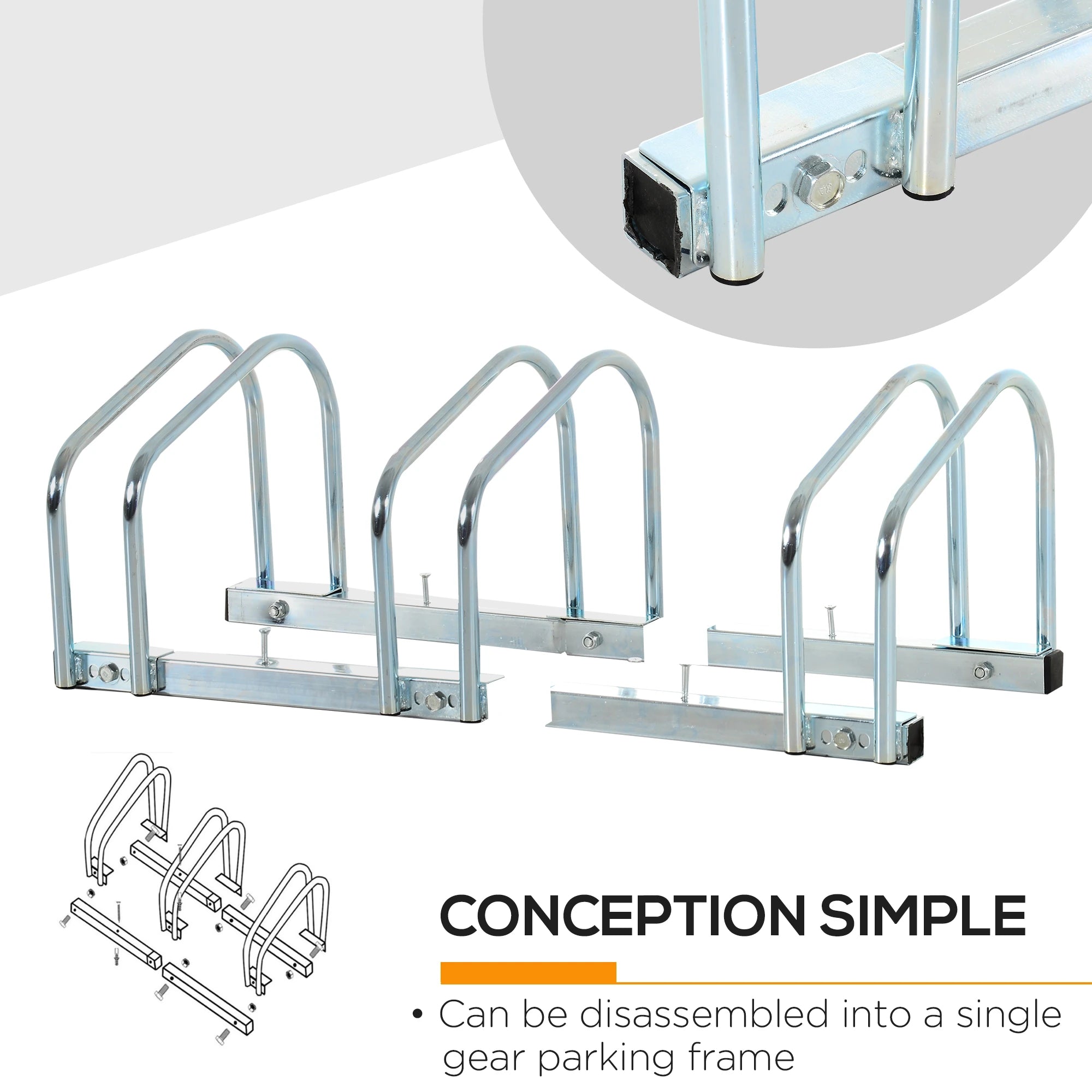 3-Bike Floor Parking Rack, Cycling Storage Stand, Silver Bike Parking Stands at Gallery Canada