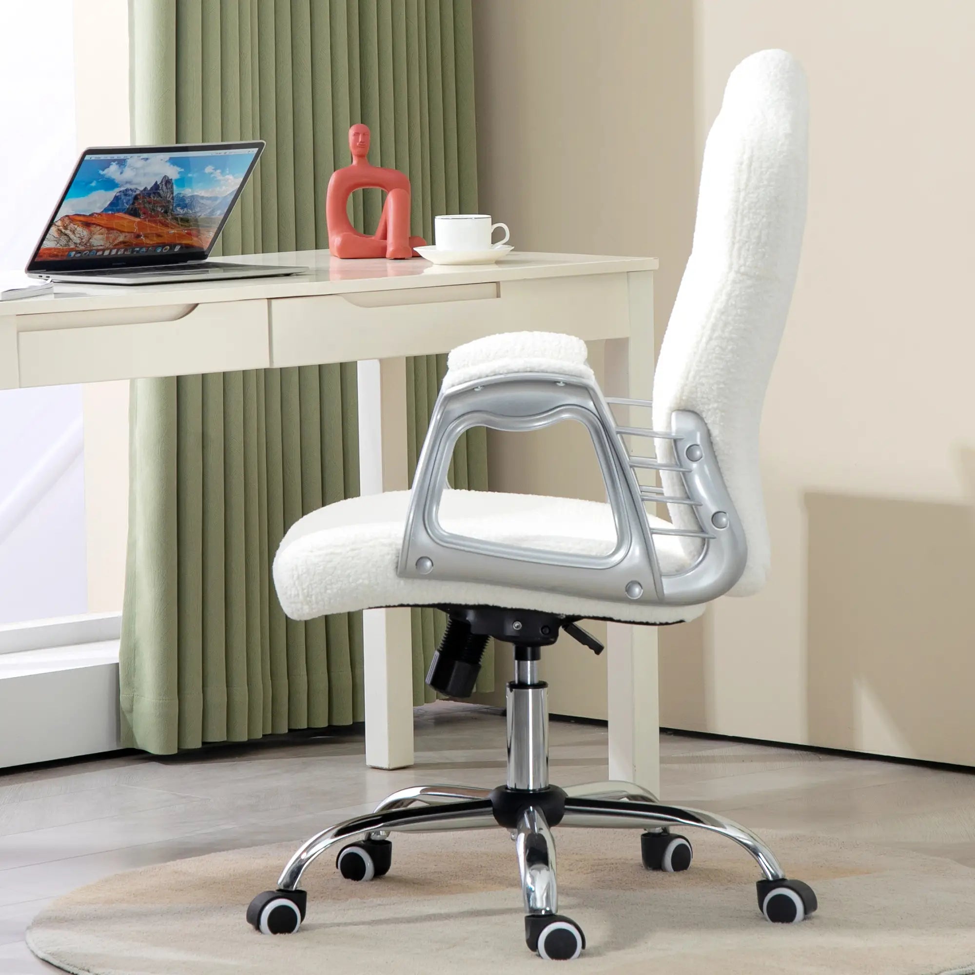 Teddy Fleece Computer Chair, Button Tufted, Swivel Wheels, Adjustable Height, White Executive & Manager Chairs at Gallery Canada