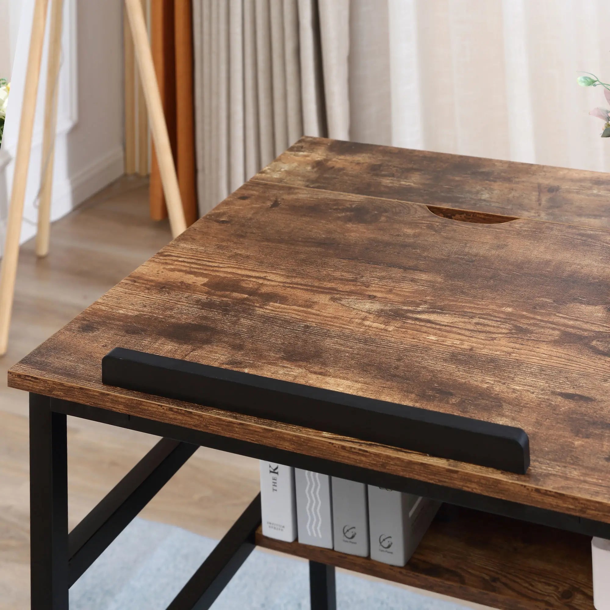 Adjustable Drafting Table, Art Desk, Tiltable Tabletop, Storage Shelf, Rustic Brown, Brown Writing Desks at Gallery Canada