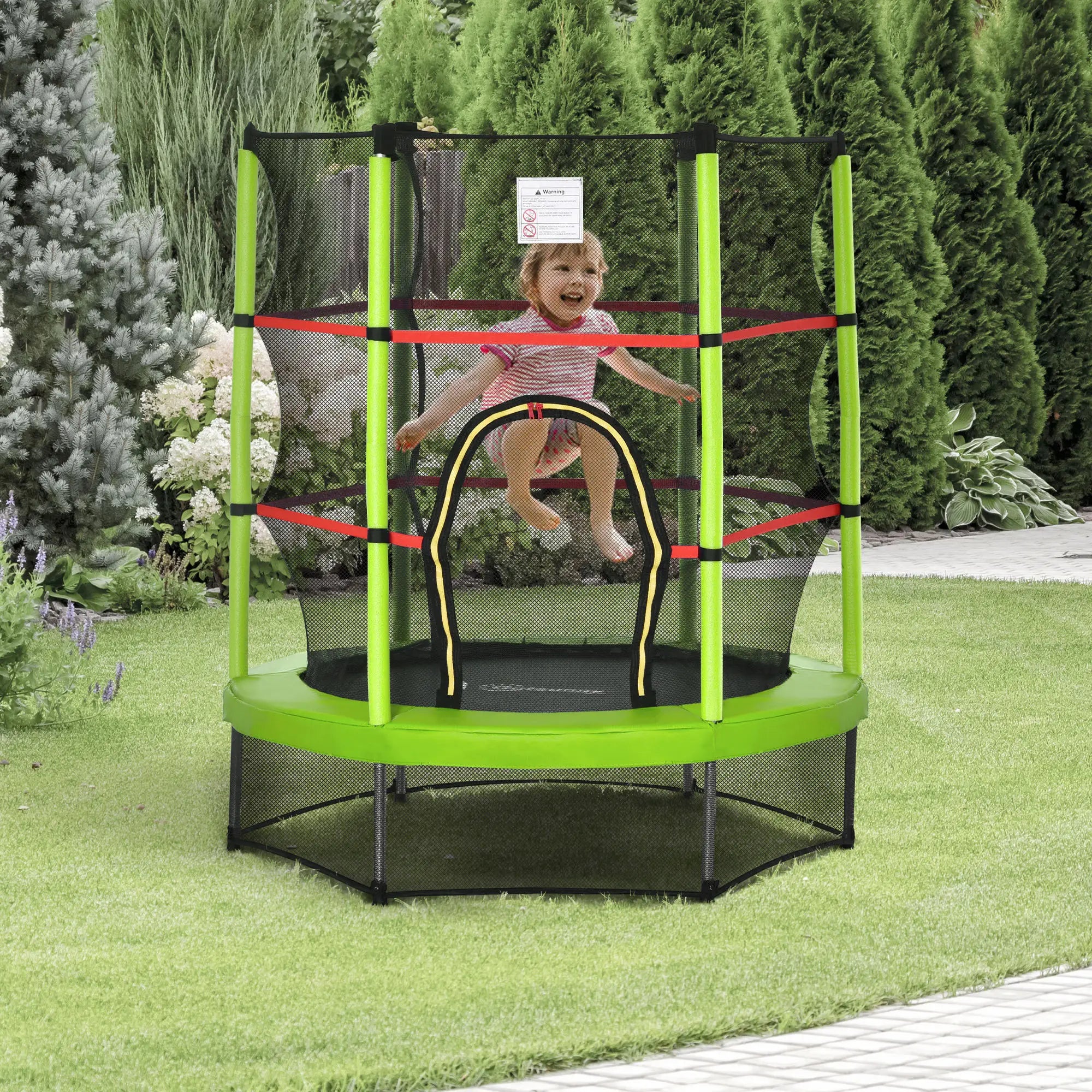 55 Inch Kids Trampoline with Enclosure Net, Indoor Outdoor, Green Trampolines at Gallery Canada