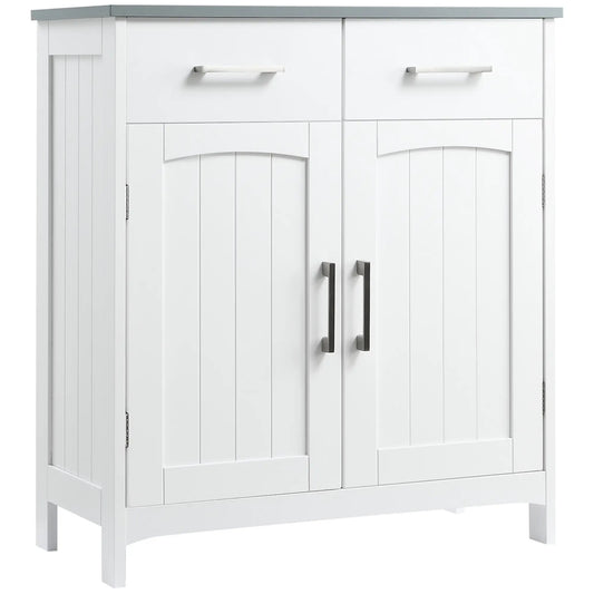 Freestanding Bathroom Cabinet, 2 Drawers, Double Doors, Adjustable Shelf, White Bathroom Cabinets White at Gallery Canada