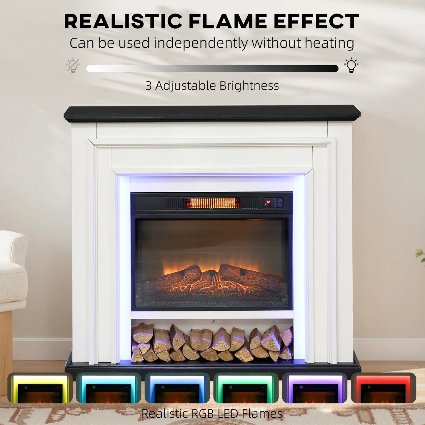 41 Inch Electric Fireplace, 1400W Heater, Adjustable 3D Flame, Black and White Electric Fireplaces at Gallery Canada