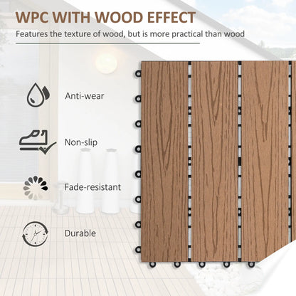 Outdoor Tiles, 11 Pack 12" x 12" WPC Interlocking Deck Tiles Waterproof and Non-slip Deck Tiles at Gallery Canada
