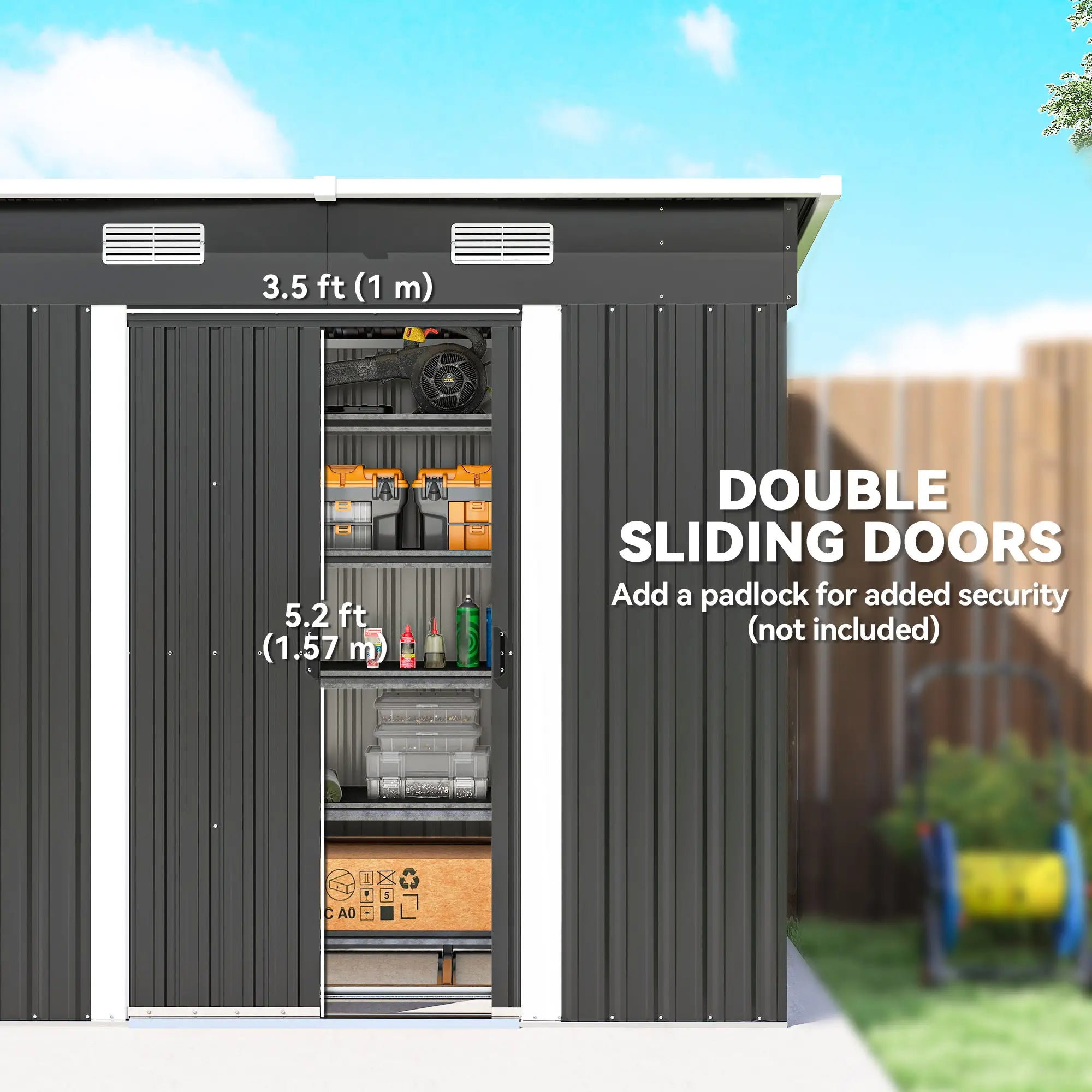 7'x4' Metal Patio Storage Shed, Garden Tool Utility Unit, Black Sheds at Gallery Canada