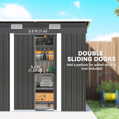 7'x4' Metal Patio Storage Shed, Garden Tool Utility Unit, Black Sheds at Gallery Canada